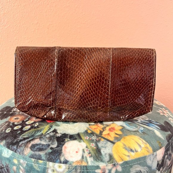 Vintage Faux Brown Snakeskin Clutch - Picture 2 of 3